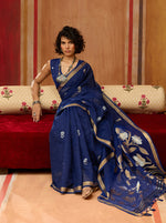 Thumbnail for Monjolika Fashion Navy Blue Silk Blend woven Work Saree - Distacart