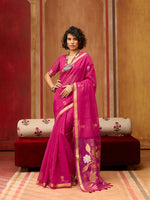 Thumbnail for Monjolika Fashion Rani Pink Silk Blend woven Work Saree - Distacart