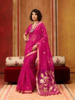 Thumbnail for Monjolika Fashion Rani Pink Silk Blend woven Work Saree - Distacart