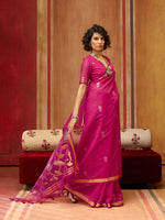 Thumbnail for Monjolika Fashion Rani Pink Silk Blend woven Work Saree - Distacart