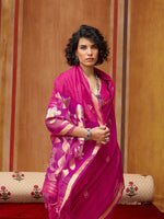 Thumbnail for Monjolika Fashion Rani Pink Silk Blend woven Work Saree - Distacart