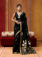 Thumbnail for Monjolika Fashion Black Silk Blend woven Work Saree - Distacart