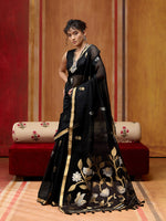 Thumbnail for Monjolika Fashion Black Silk Blend woven Work Saree - Distacart