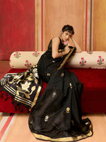 Thumbnail for Monjolika Fashion Black Silk Blend woven Work Saree - Distacart