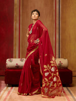 Thumbnail for Monjolika Fashion Red Silk Blend woven Work Saree - Distacart