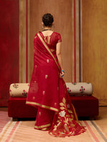 Thumbnail for Monjolika Fashion Red Silk Blend woven Work Saree - Distacart