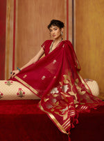 Thumbnail for Monjolika Fashion Red Silk Blend woven Work Saree - Distacart
