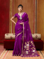 Thumbnail for Monjolika Fashion Purple Silk Blend woven Work Saree - Distacart