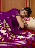 Thumbnail for Monjolika Fashion Purple Silk Blend woven Work Saree - Distacart