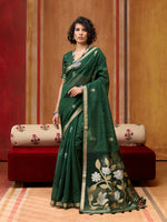 Thumbnail for Monjolika Fashion Dark Green Silk Blend woven Work Saree - Distacart