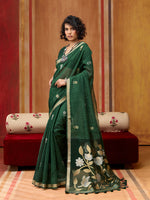 Thumbnail for Monjolika Fashion Dark Green Silk Blend woven Work Saree - Distacart