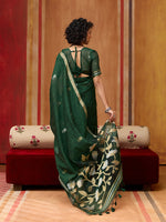 Thumbnail for Monjolika Fashion Dark Green Silk Blend woven Work Saree - Distacart