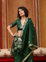 Thumbnail for Monjolika Fashion Dark Green Silk Blend woven Work Saree - Distacart
