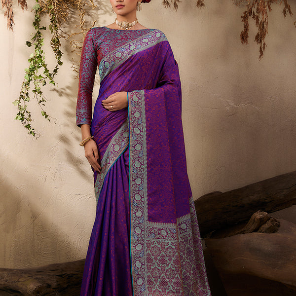 Monjolika Fashion Purple woven Kanjivaram Silk Blend Saree - Distacart