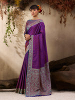 Thumbnail for Monjolika Fashion Purple woven Kanjivaram Silk Blend Saree - Distacart