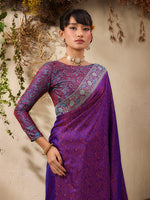 Thumbnail for Monjolika Fashion Purple woven Kanjivaram Silk Blend Saree - Distacart