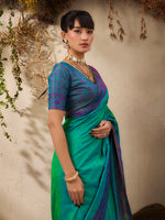 Thumbnail for Monjolika Fashion Turquoise woven Kanjivaram Silk Blend Saree - Distacart
