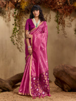Thumbnail for Monjolika Fashion Tussar Silk Blend woven Work Saree in Pink - Distacart