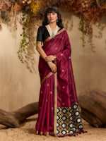 Thumbnail for Monjolika Fashion Tussar Silk Blend woven Work Saree in Maroon - Distacart