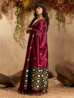 Thumbnail for Monjolika Fashion Tussar Silk Blend woven Work Saree in Maroon - Distacart