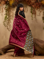 Thumbnail for Monjolika Fashion Tussar Silk Blend woven Work Saree in Maroon - Distacart