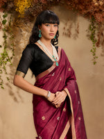Thumbnail for Monjolika Fashion Tussar Silk Blend woven Work Saree in Maroon - Distacart