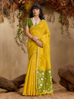 Thumbnail for Monjolika Fashion Tussar Silk Blend woven Work Saree in Mustard - Distacart