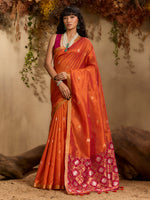 Thumbnail for Monjolika Fashion Tussar Silk Blend woven Work Saree in Orange - Distacart