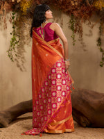 Thumbnail for Monjolika Fashion Tussar Silk Blend woven Work Saree in Orange - Distacart