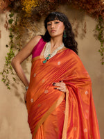 Thumbnail for Monjolika Fashion Tussar Silk Blend woven Work Saree in Orange - Distacart