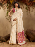Thumbnail for Monjolika Fashion Tussar Silk Blend woven Work Saree in Off White - Distacart