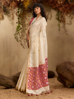 Thumbnail for Monjolika Fashion Tussar Silk Blend woven Work Saree in Off White - Distacart