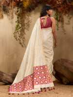 Thumbnail for Monjolika Fashion Tussar Silk Blend woven Work Saree in Off White - Distacart