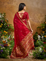 Thumbnail for Monjolika Fashion Red Tussar Silk Blend woven Work Saree - Distacart