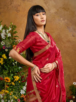 Thumbnail for Monjolika Fashion Red Tussar Silk Blend woven Work Saree - Distacart