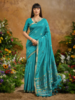 Thumbnail for Monjolika Fashion Aqua Blue Tussar Silk Blend woven Work Saree - Distacart