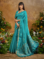 Thumbnail for Monjolika Fashion Aqua Blue Tussar Silk Blend woven Work Saree - Distacart