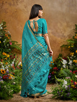 Thumbnail for Monjolika Fashion Aqua Blue Tussar Silk Blend woven Work Saree - Distacart
