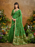 Thumbnail for Monjolika Fashion Green Tussar Silk Blend woven Work Saree - Distacart
