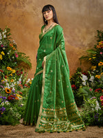 Thumbnail for Monjolika Fashion Green Tussar Silk Blend woven Work Saree - Distacart