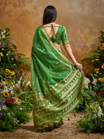 Thumbnail for Monjolika Fashion Green Tussar Silk Blend woven Work Saree - Distacart