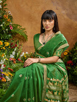 Thumbnail for Monjolika Fashion Green Tussar Silk Blend woven Work Saree - Distacart