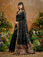 Thumbnail for Monjolika Fashion Black Tussar Silk Blend woven Work Saree - Distacart