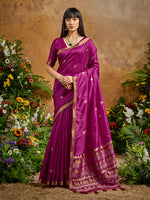 Thumbnail for Monjolika Fashion Dark Magenta Tussar Silk Blend woven Work Saree - Distacart