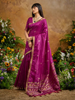 Thumbnail for Monjolika Fashion Dark Magenta Tussar Silk Blend woven Work Saree - Distacart