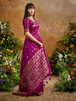 Thumbnail for Monjolika Fashion Dark Magenta Tussar Silk Blend woven Work Saree - Distacart