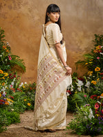Thumbnail for Monjolika Fashion Off White Tussar Silk Blend woven Work Saree - Distacart