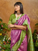 Thumbnail for Monjolika Fashion Woven Work Silk Blend Lilac Saree - Distacart