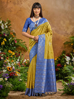 Thumbnail for Monjolika Fashion Woven Work Silk Blend Mustard Saree - Distacart