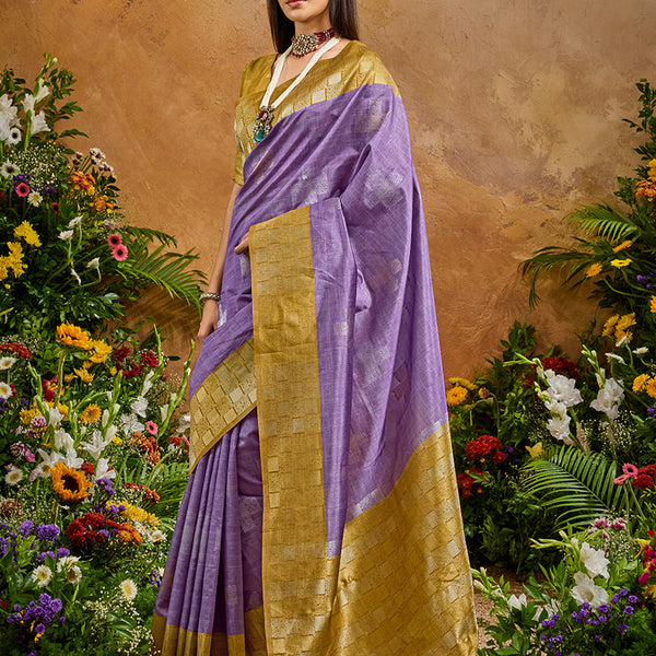 Monjolika Fashion Woven Work Silk Blend Lavender Saree - Distacart